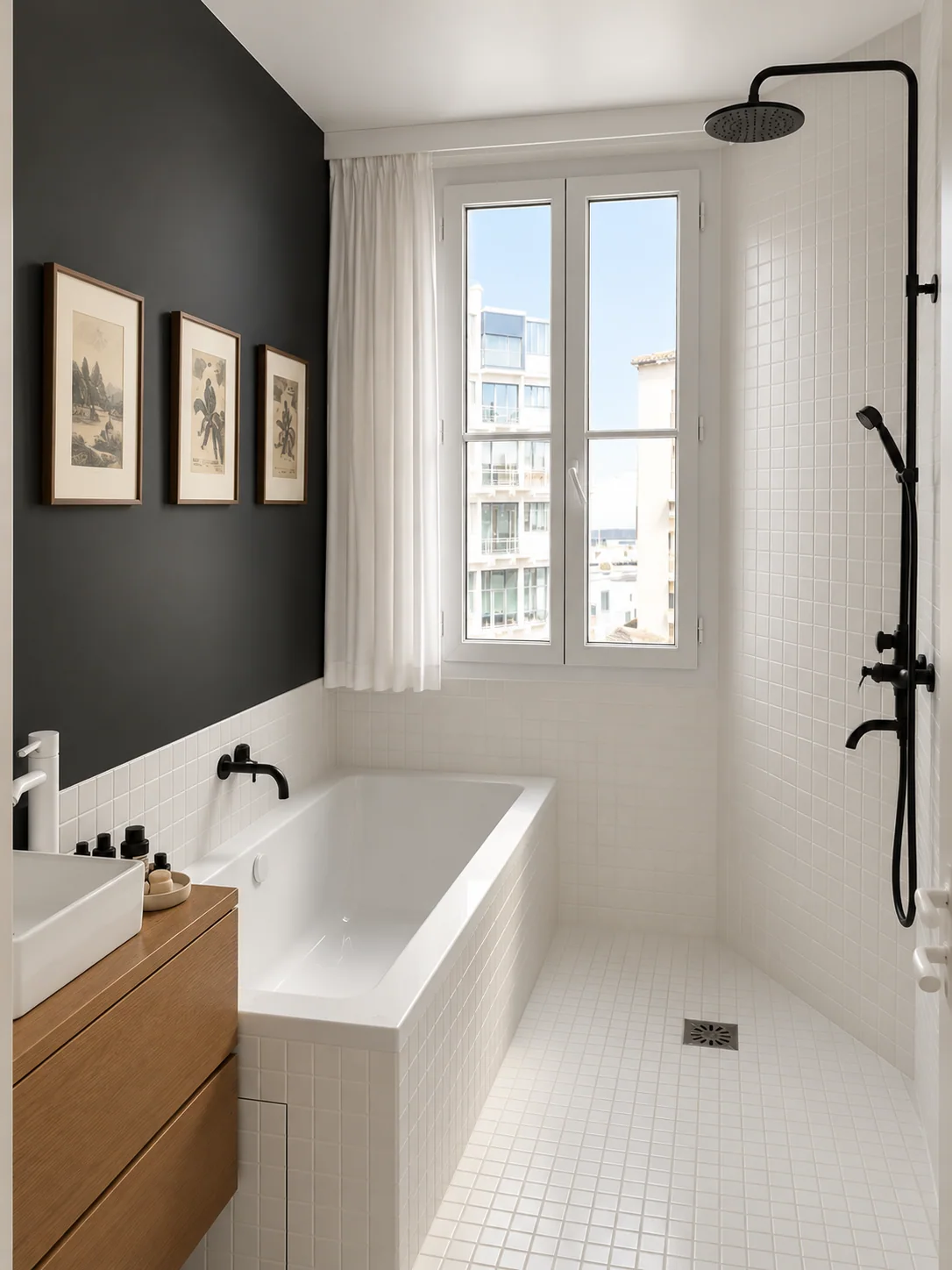 Appartement Pantin — salle de bain / matières et contrastes